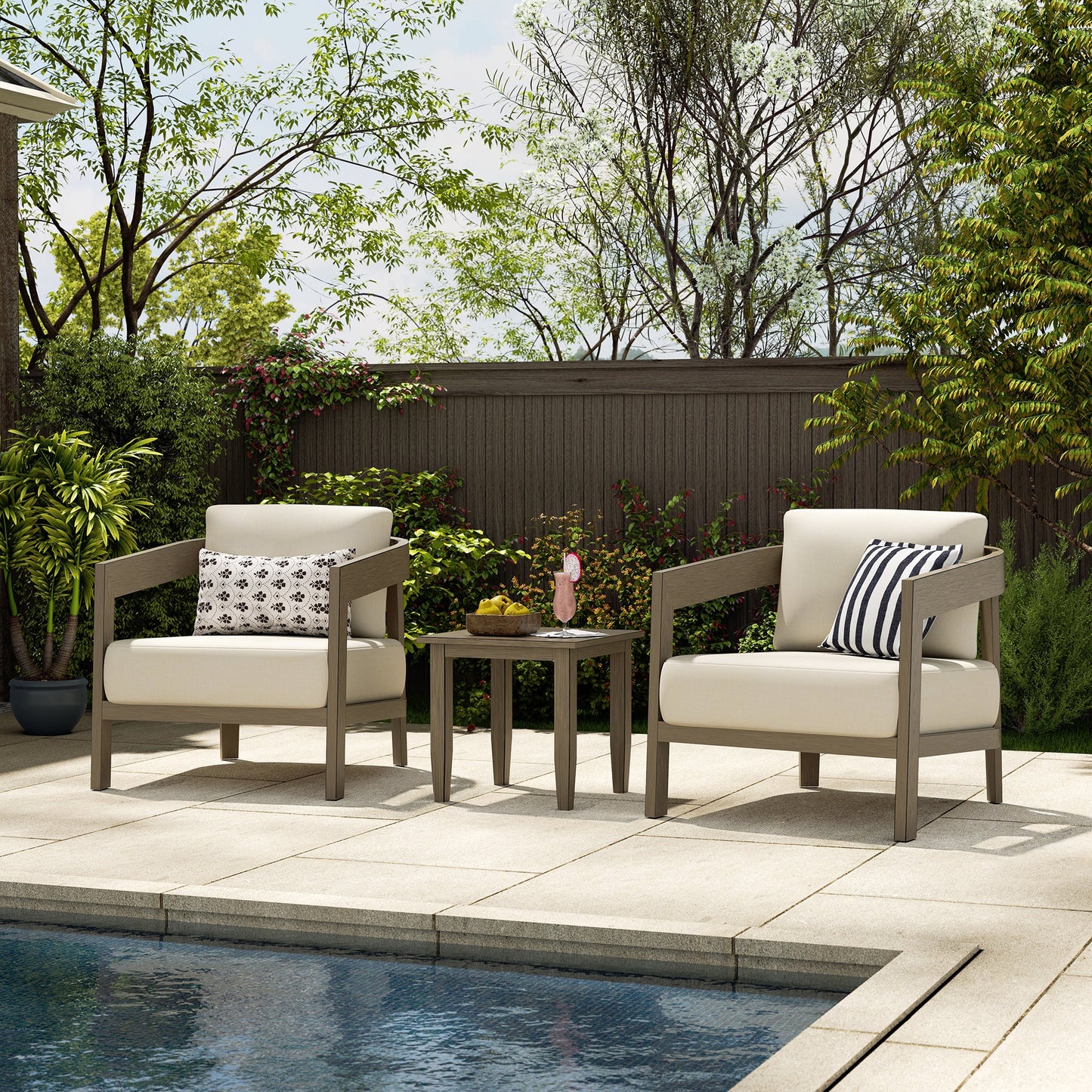 PEAKHOME Harmonti Patio 3-Piece Aluminum Club Conversation Set With Side Table
