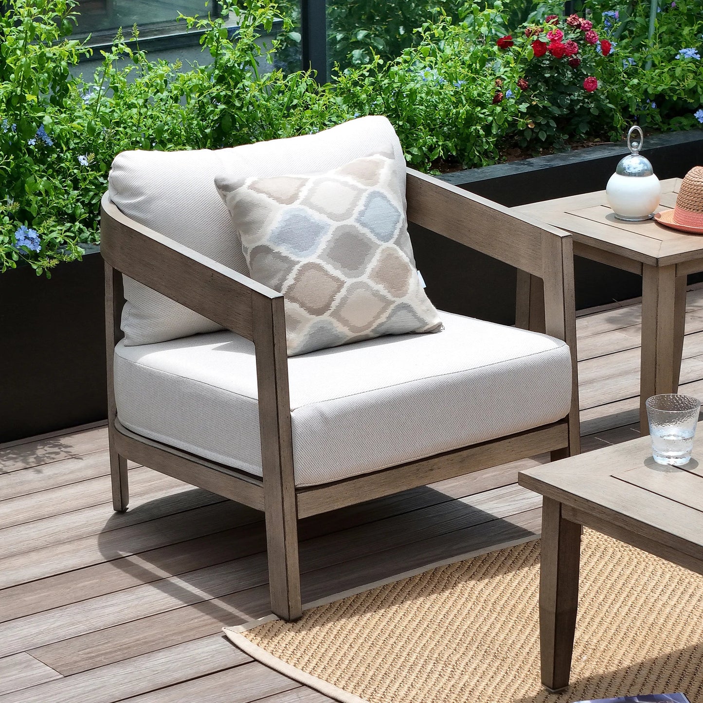 PEAKHOME Harmonti Patio 3-Piece Aluminum Club Conversation Set With Side Table