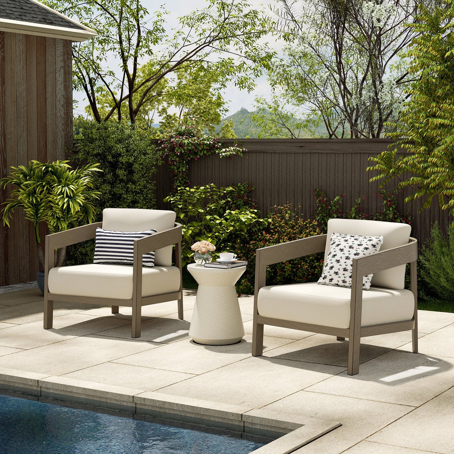PEAKHOME Harmonti Outdoor Aluminum Club Chair With Cushions Set of 2