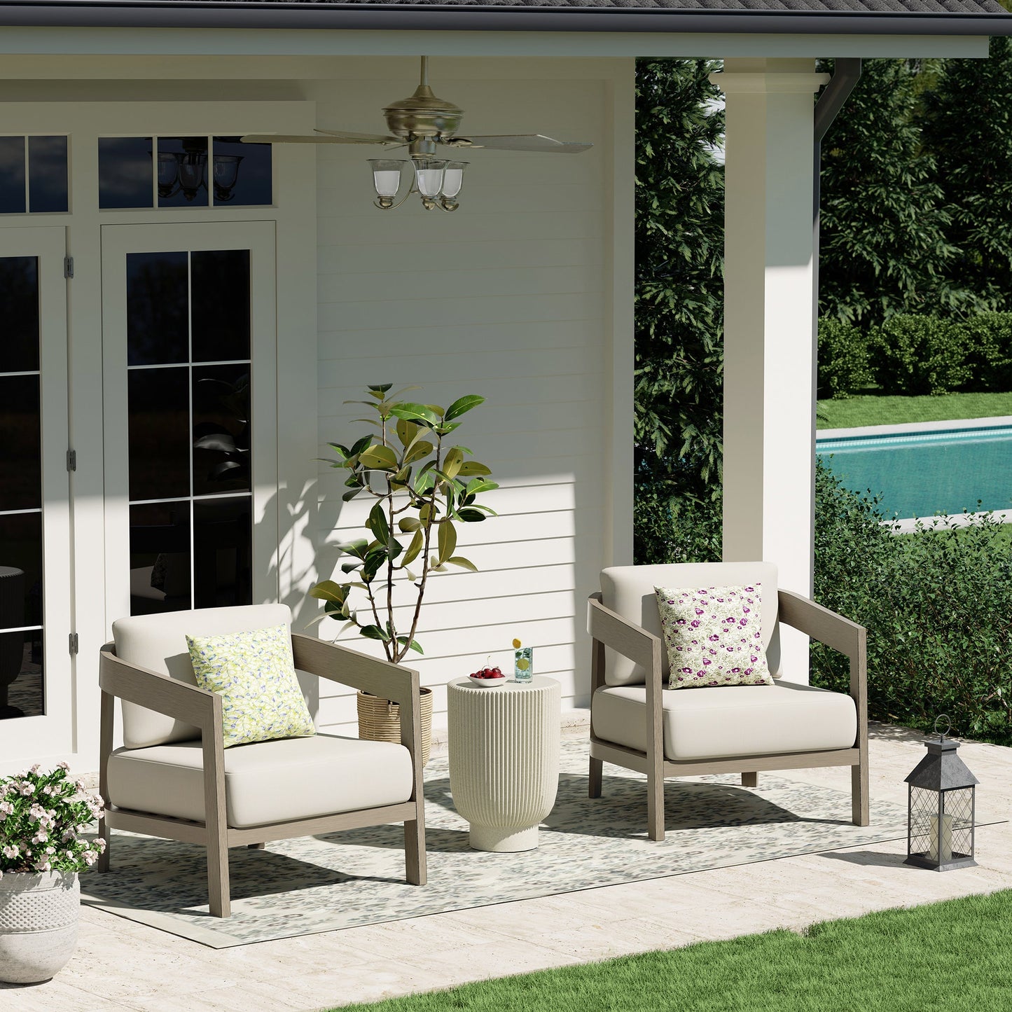 PEAKHOME Harmonti Outdoor Aluminum Club Chair With Cushions Set of 2