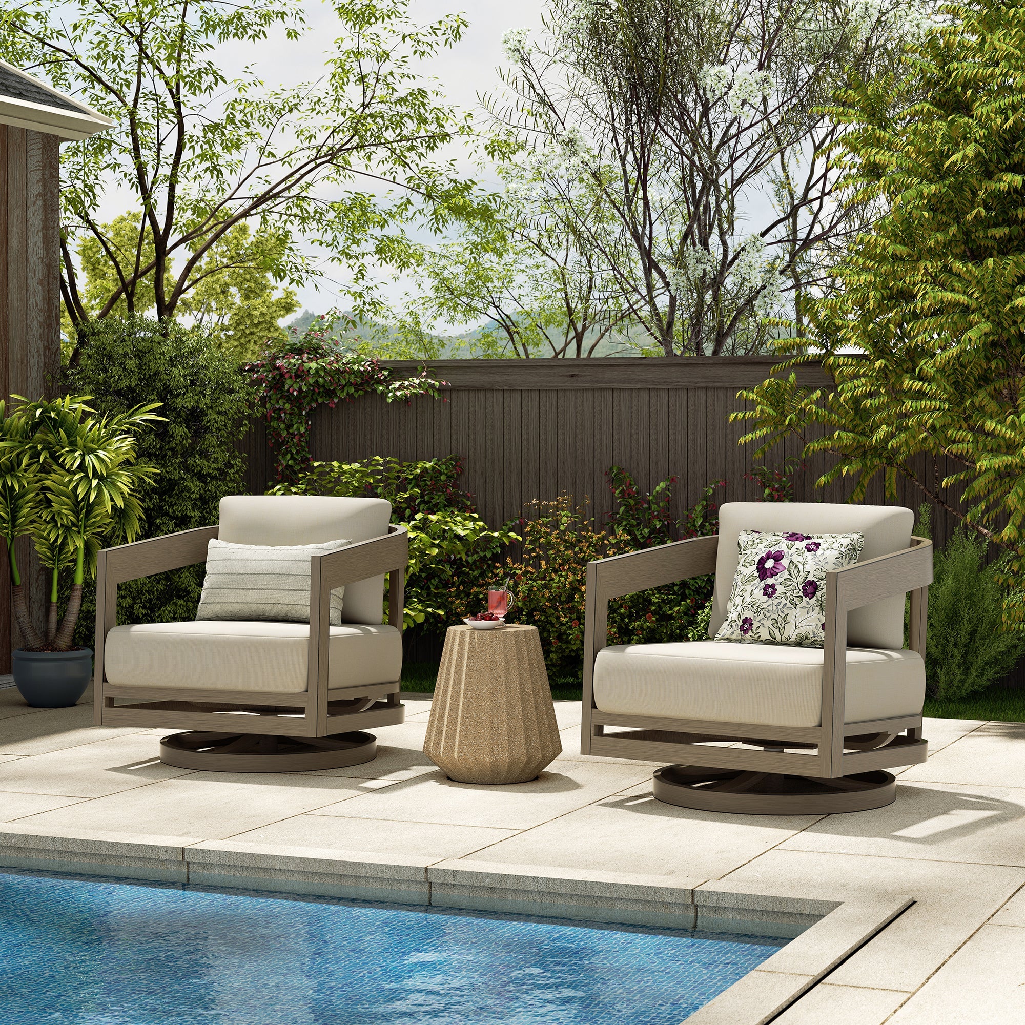 PEAKHOME Harmonti Outdoor Aluminum Swivel Club Chair With Cushions Set of 2