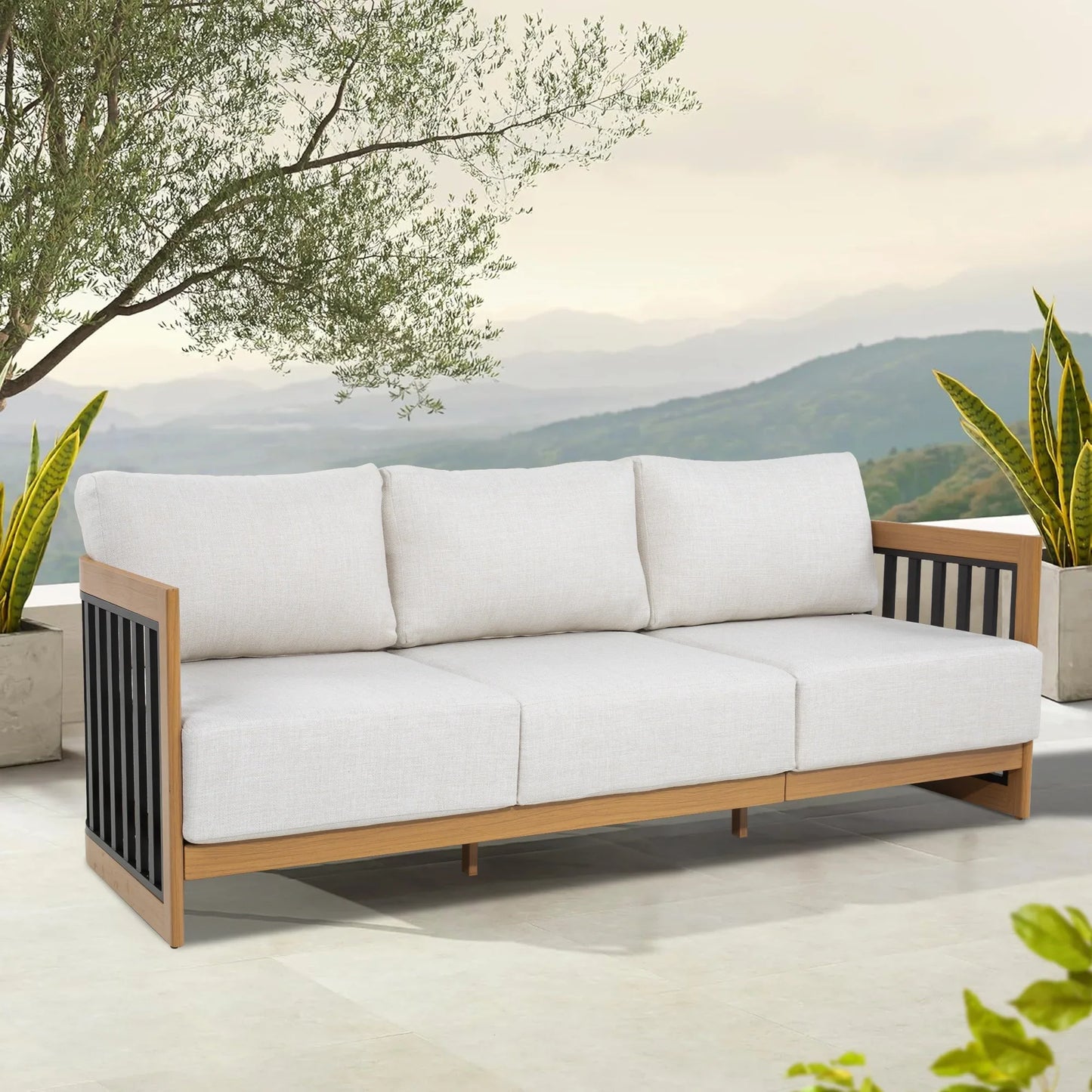 Sereno Outdoor Sofa Set With Swivel Chairs and Round Coffee Table (Set of 4)