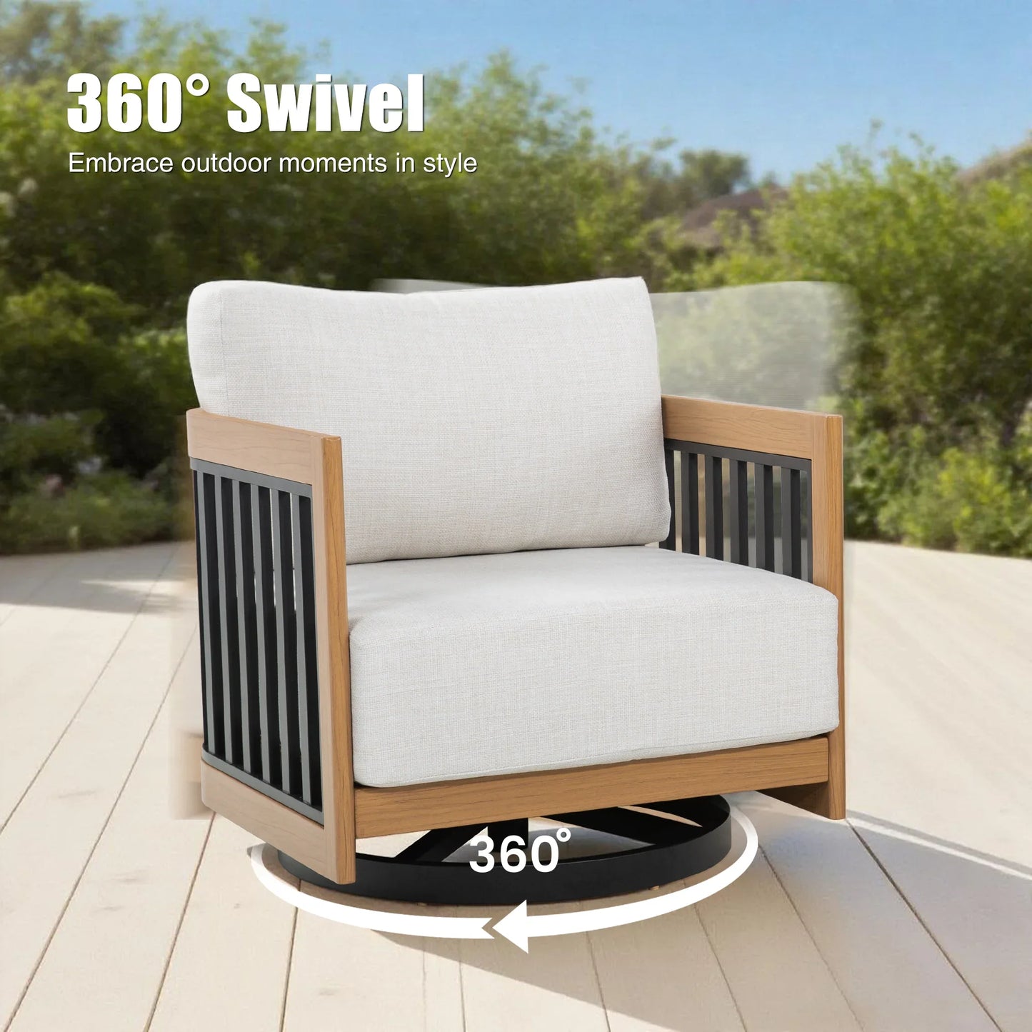 Sereno Outdoor Sofa Set With Swivel Chairs and Round Coffee Table (Set of 4)