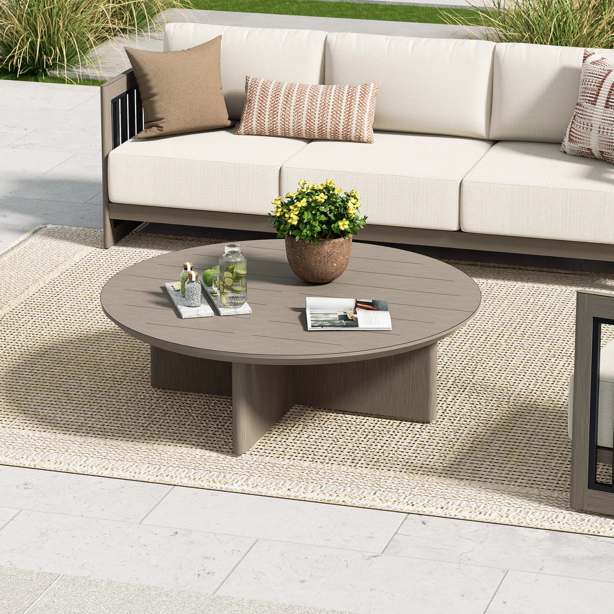 Sereno 4-Person Patio Swivel Chair Set With Round Coffee Table