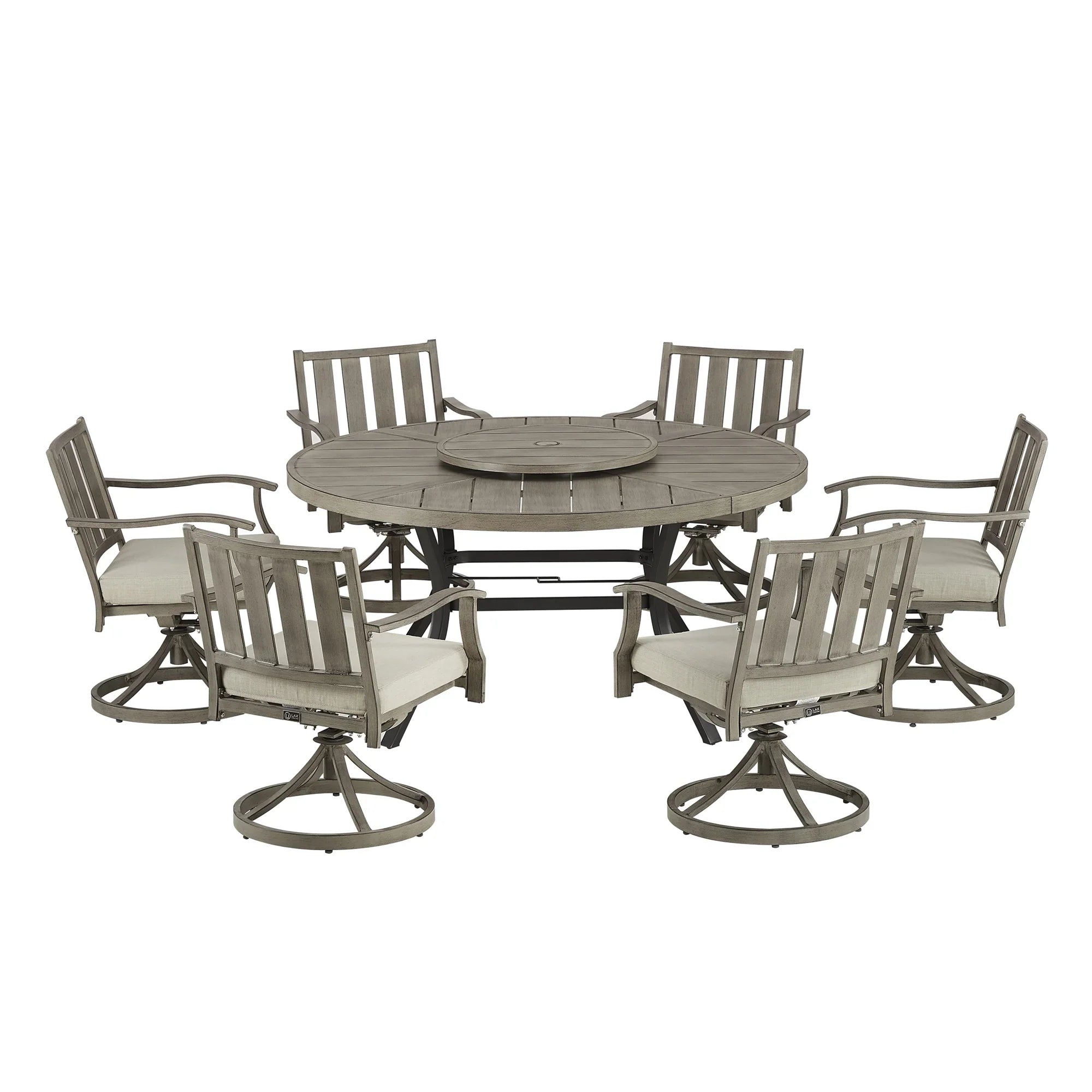 Azur Patio Round 60" Dining Set With Removable Lazy Susan And Sunbrella® Cushions