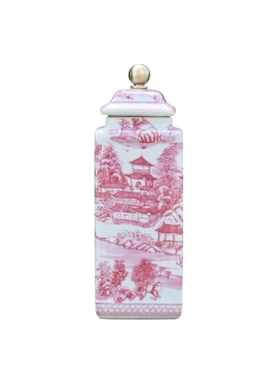Pink Square Village Jar