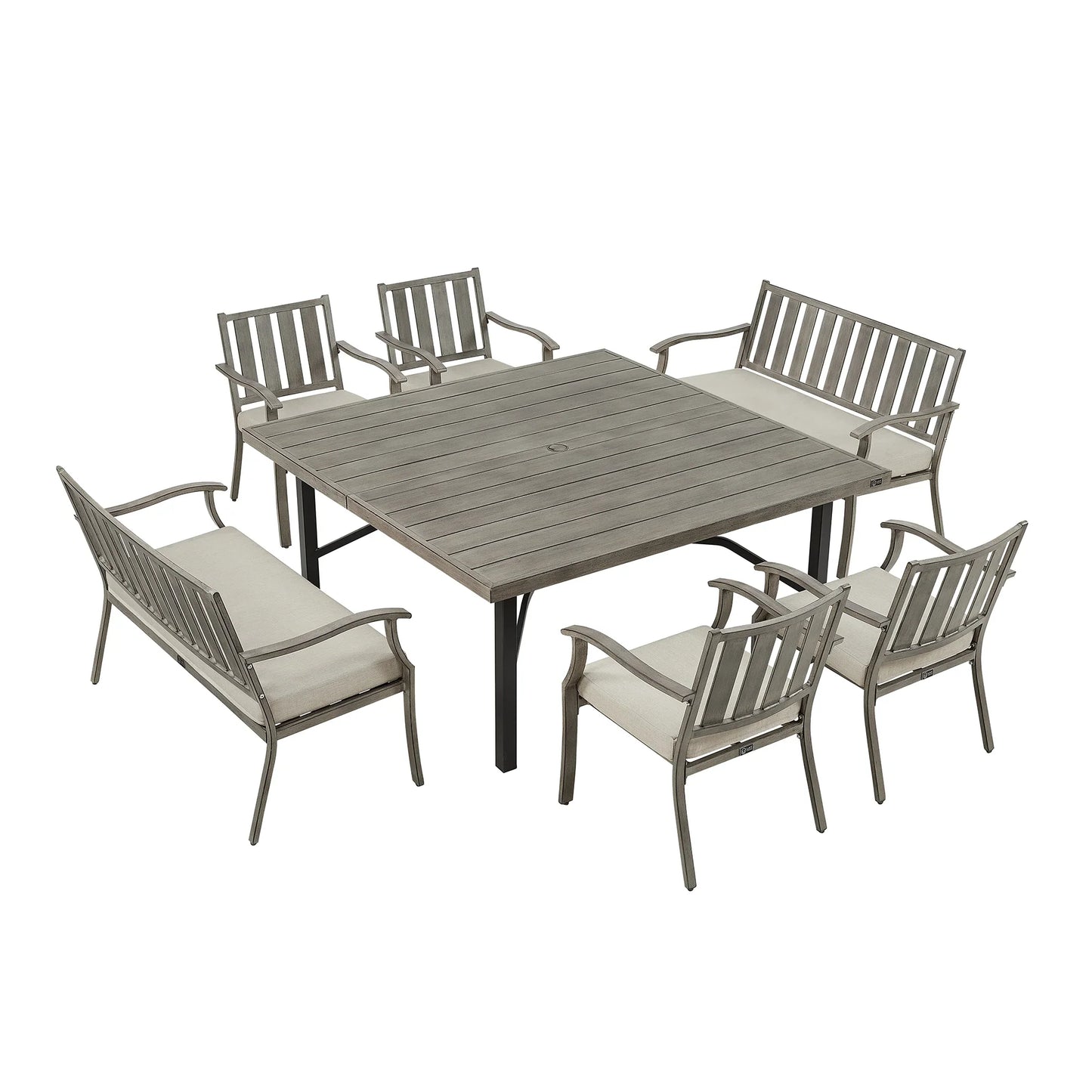 PEAKHOME Azur Outdoor Square Dining Table Set For 8-Person With Sunbrella® Cushions