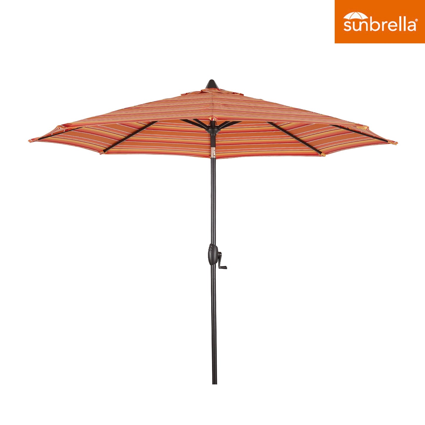 PATIO TREE 9ft Stripe Round Market Umbrella, Crank Lift, Push Button Tilt, Brown Pole, Sunbrella® (Dolce Mango)