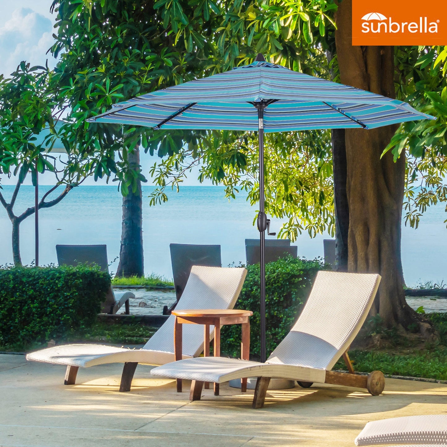 PATIO TREE Patio 9Ft Market Umbrella Stripe With Sunbrella®, Outdoor Table Umbrella for Patio,Porch (Dolce Oasis)
