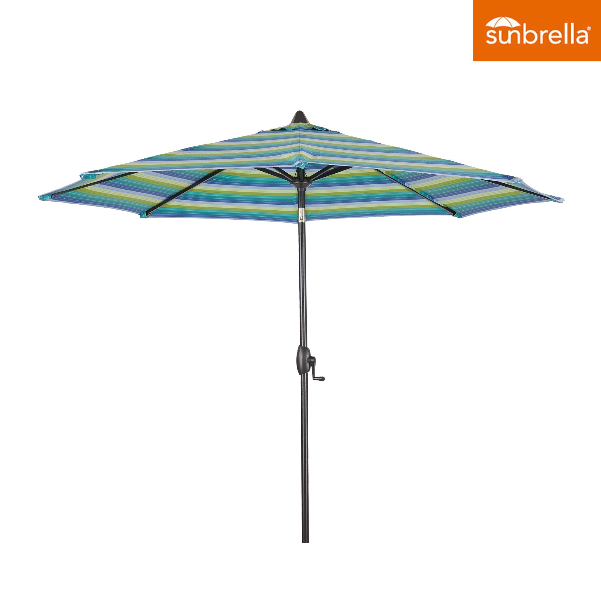 PATIO TREE 9Ft Round Cabana Stripe Market Umbrella with Sunbrella® Fabric (Seville Seaside)