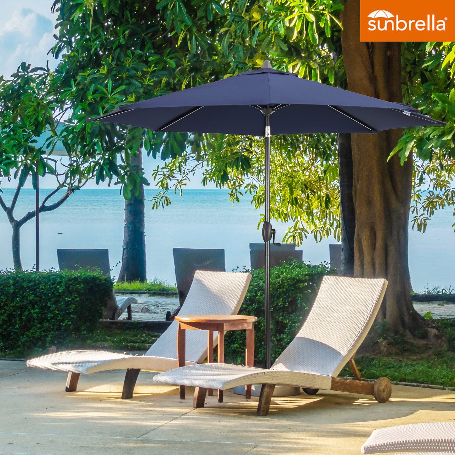 PATIO TREE 9Ft Manual-tilted Patio Round Market Umbrella with Crank Handle and Sunbrella® Fabric (Canvas Navy)