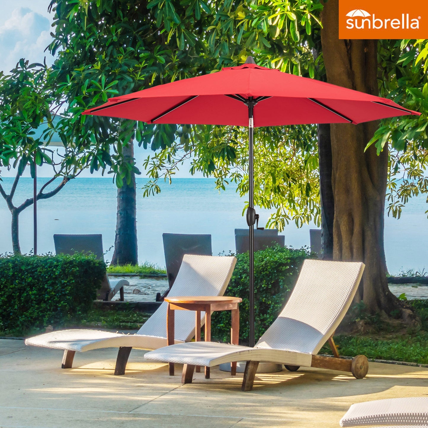 PATIO TREE 9ft Manual-tilted Outdoor Patio Umbrella with Crank Handle and Sunbrella® Fabric (Jockey Red)