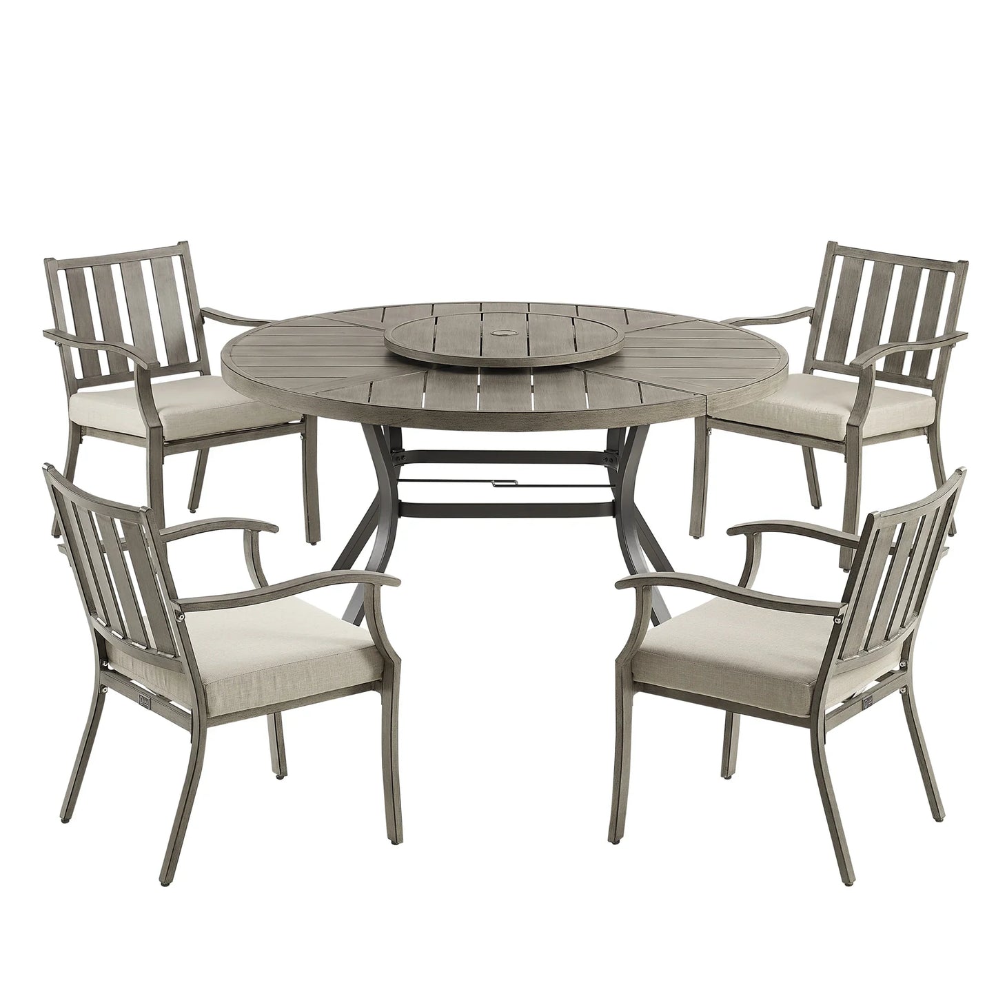 Azur Patio Round 60" Dining Set With Removable Lazy Susan And Sunbrella® Cushions