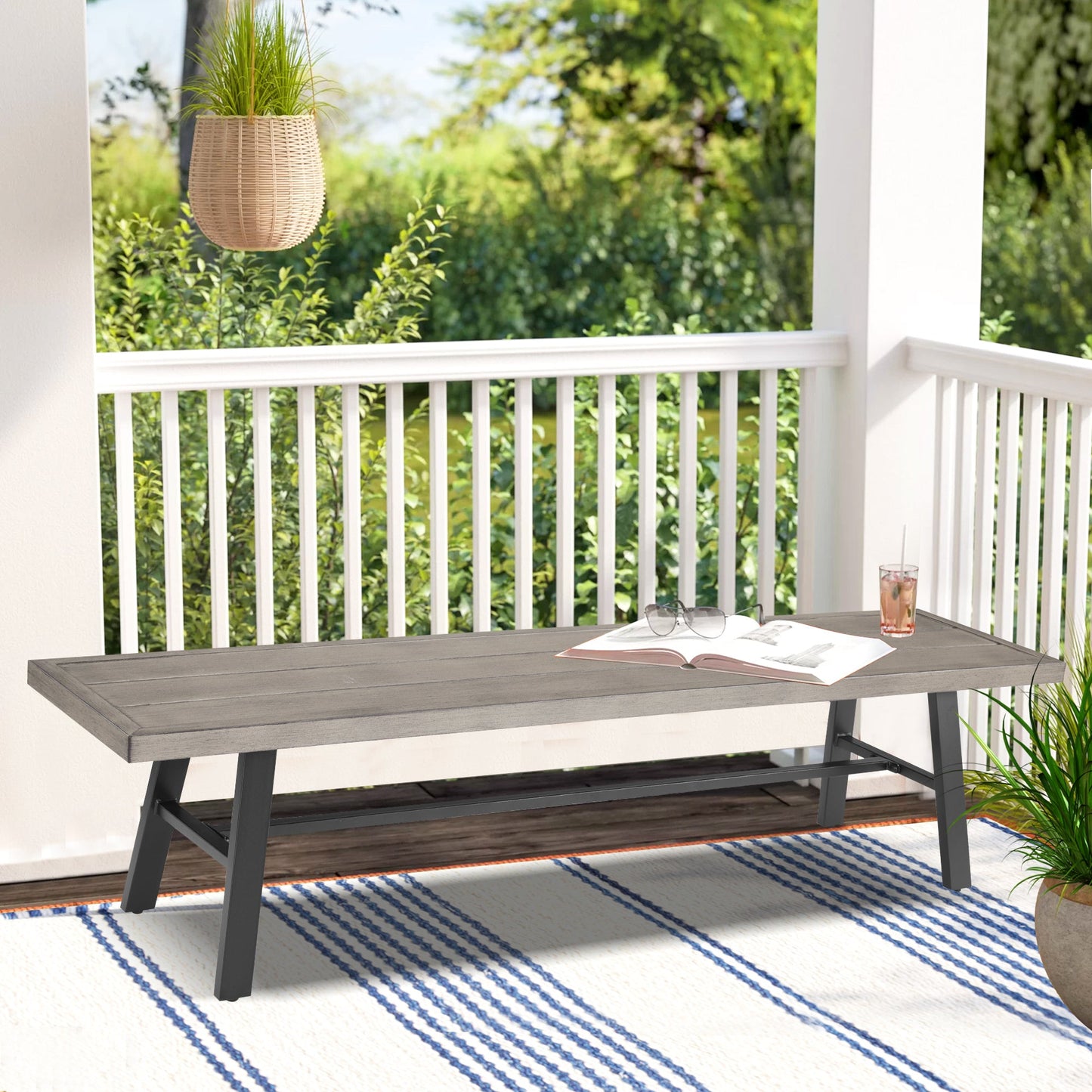 Azur 70”L Metal Patio Bench Mix Gray