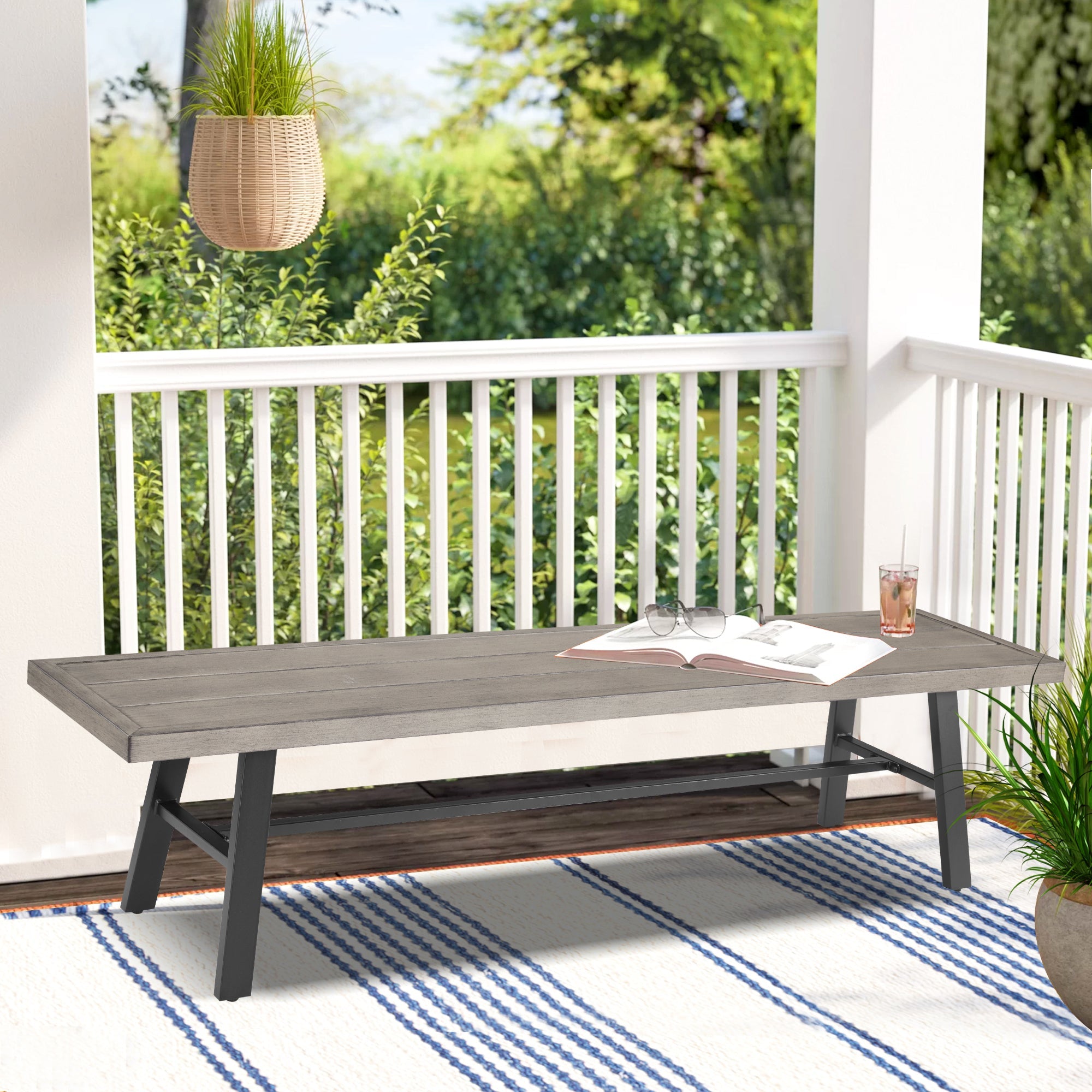 Azur 70”L Metal Patio Bench Mix Gray