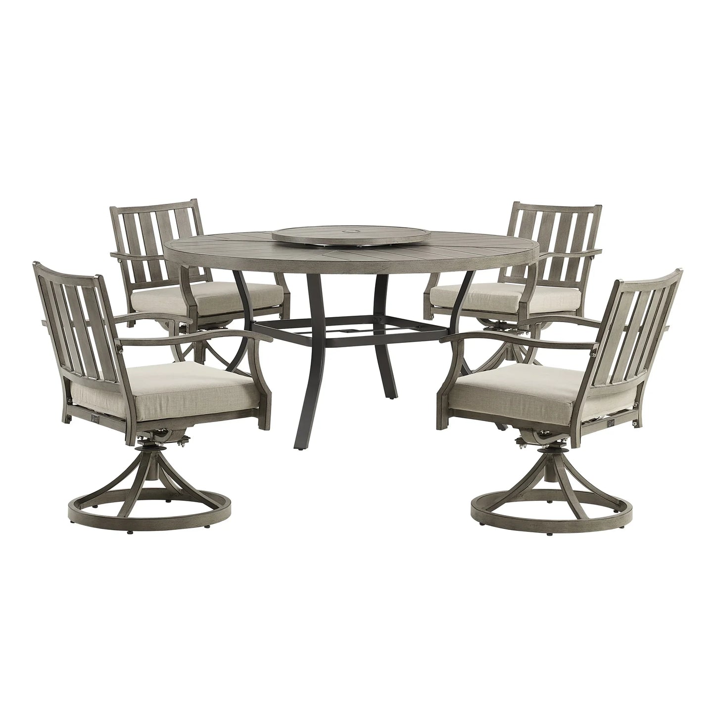 Azur Patio Round 60" Dining Set With Removable Lazy Susan And Sunbrella® Cushions