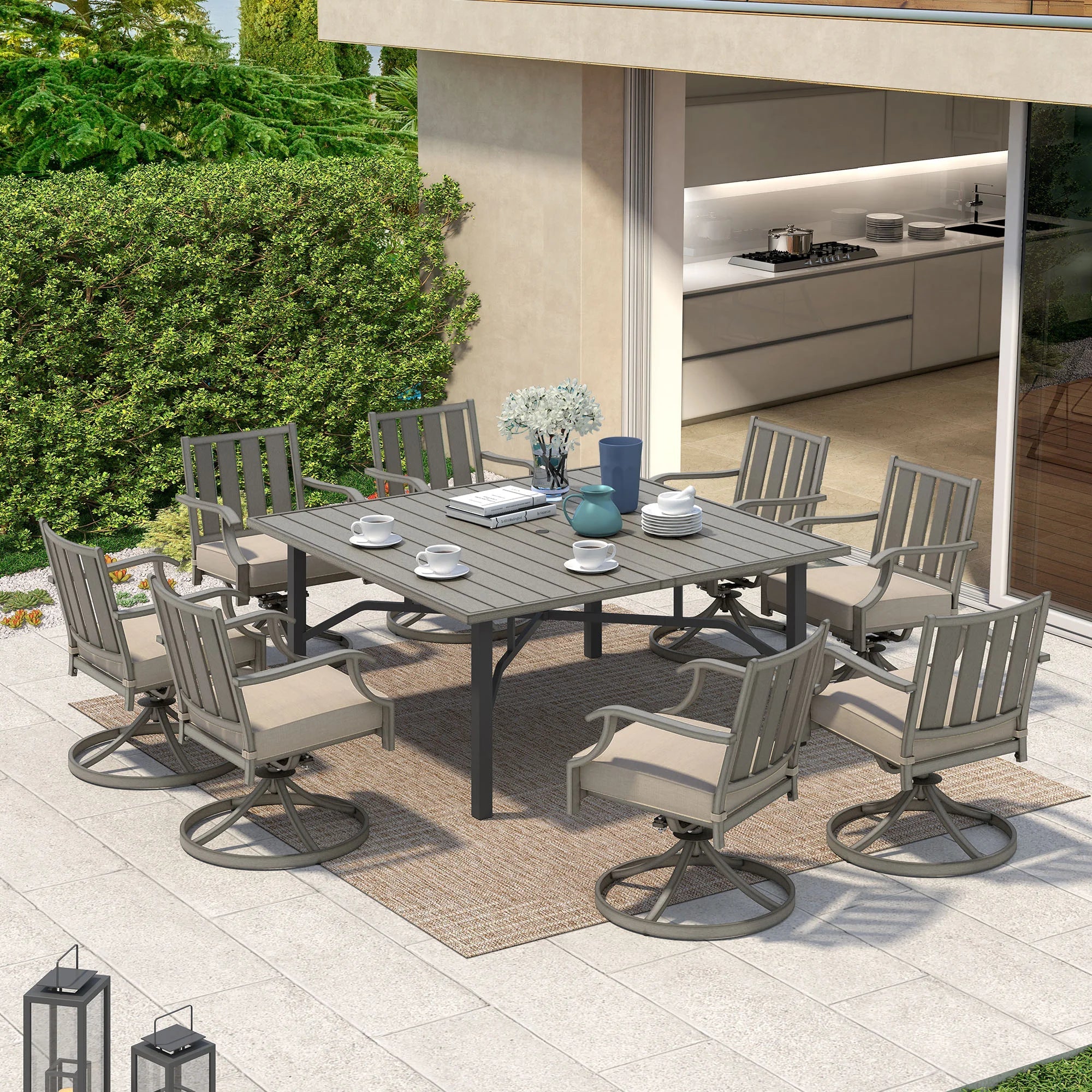PEAKHOME Azur Outdoor 8 Person Square Dining Set with Sunbrella® Cushions