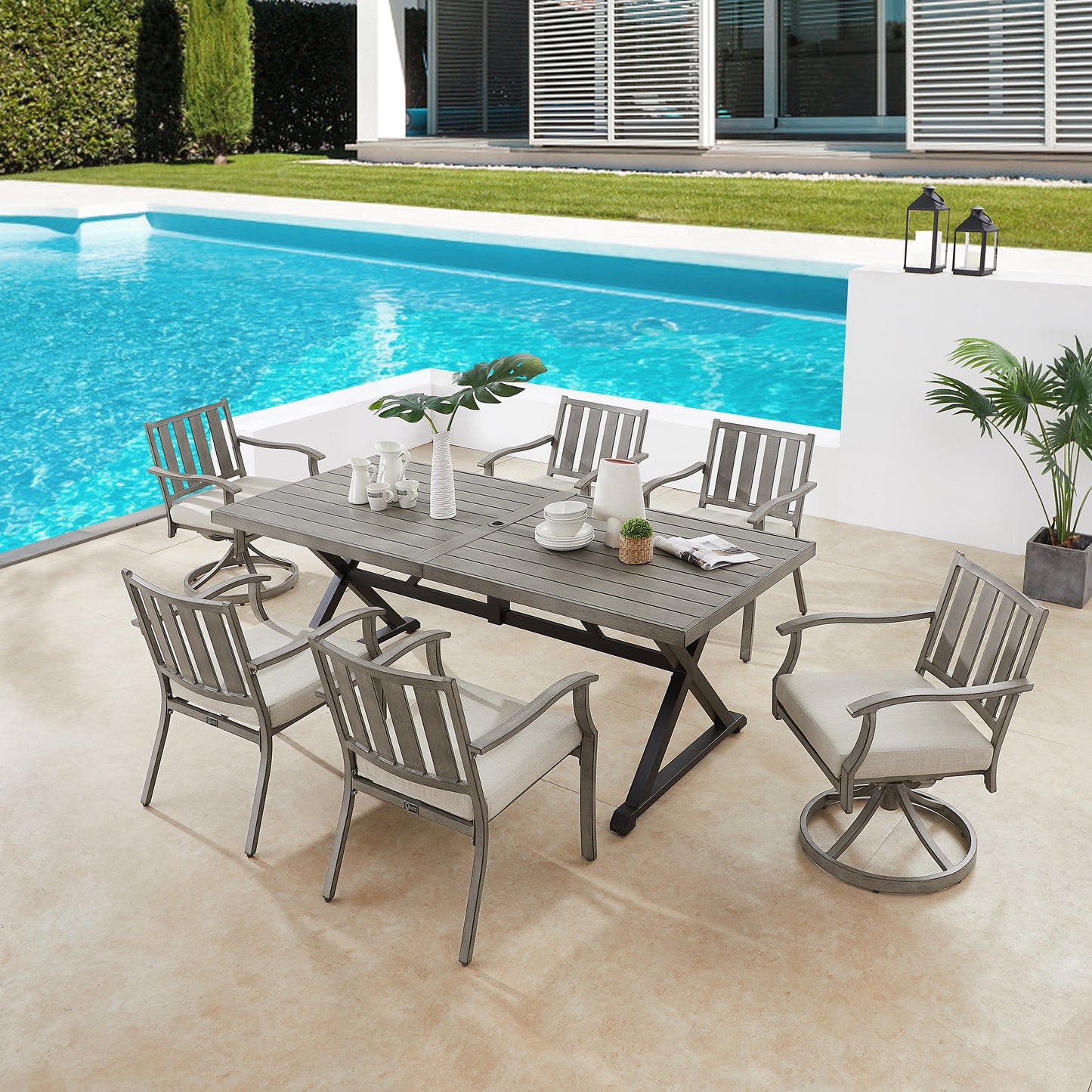 PEAKHOME Azur Rectangular Outdoor Dining Set with Sunbrella® Cushions