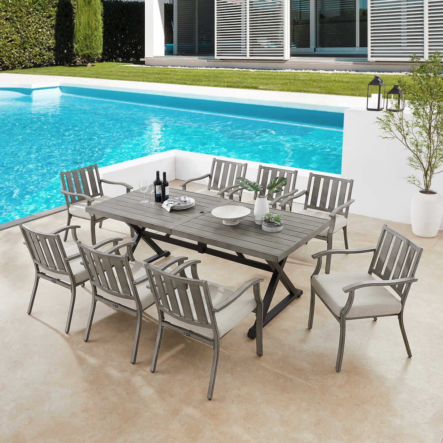 PEAKHOME Azur Rectangular Outdoor Dining Set with Sunbrella® Cushions