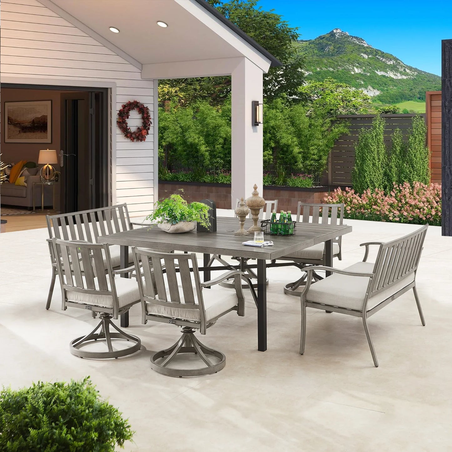 PEAKHOME Azur Outdoor Square Dining Table Set For 8-Person With Sunbrella® Cushions