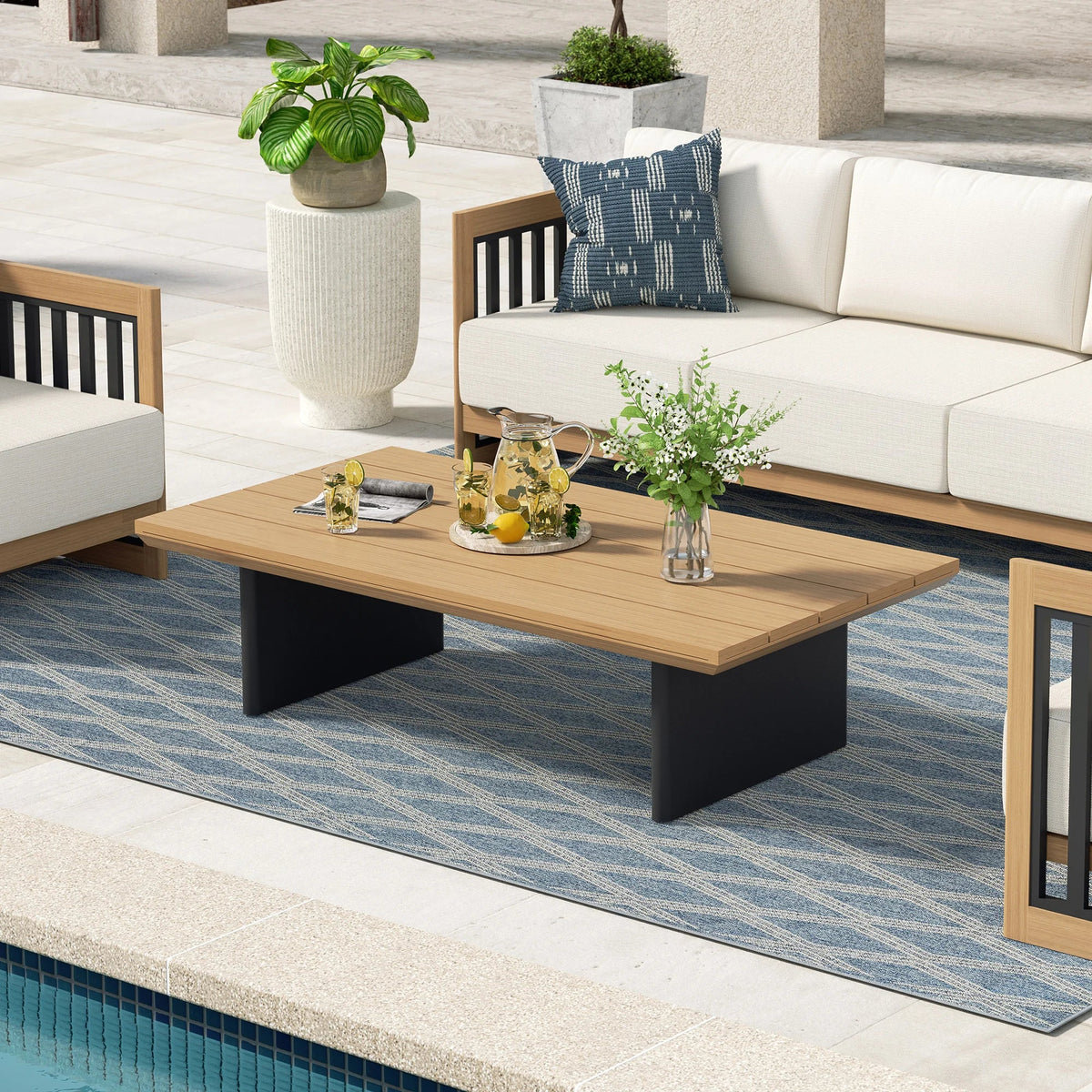 Sereno Outdoor Sofa and 2 Swivel Chairs with Rectangular Coffee Table