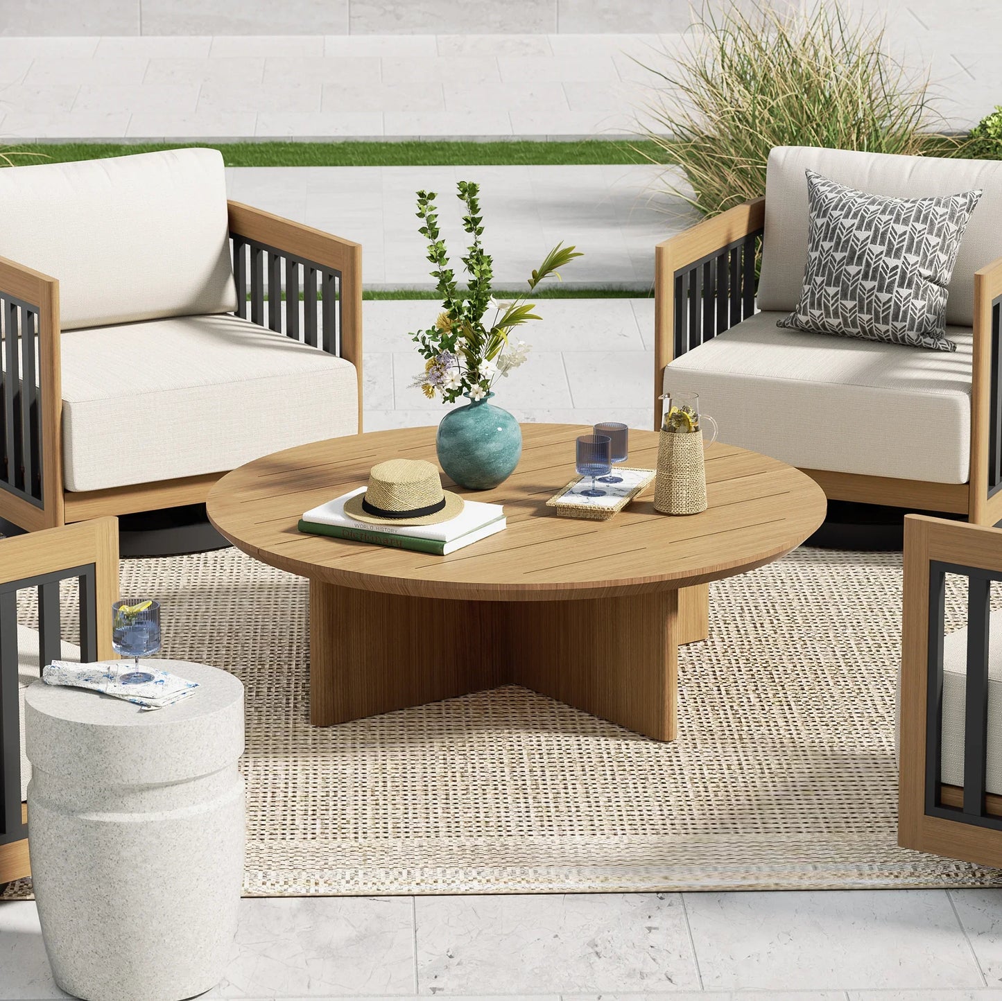 Sereno Outdoor Sofa and 2 Chairs with Round Coffee Table