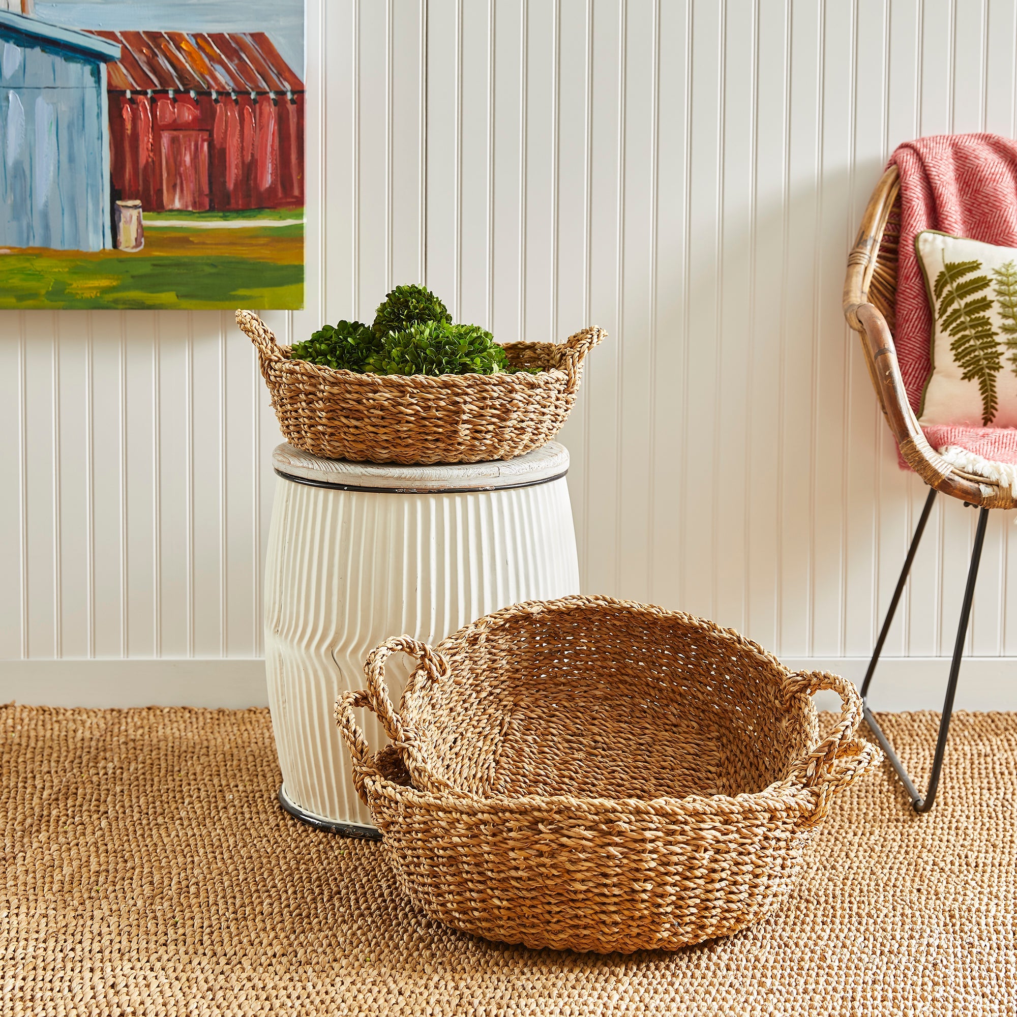 Seagrass Shallow Baskets with Handles, Set of 3