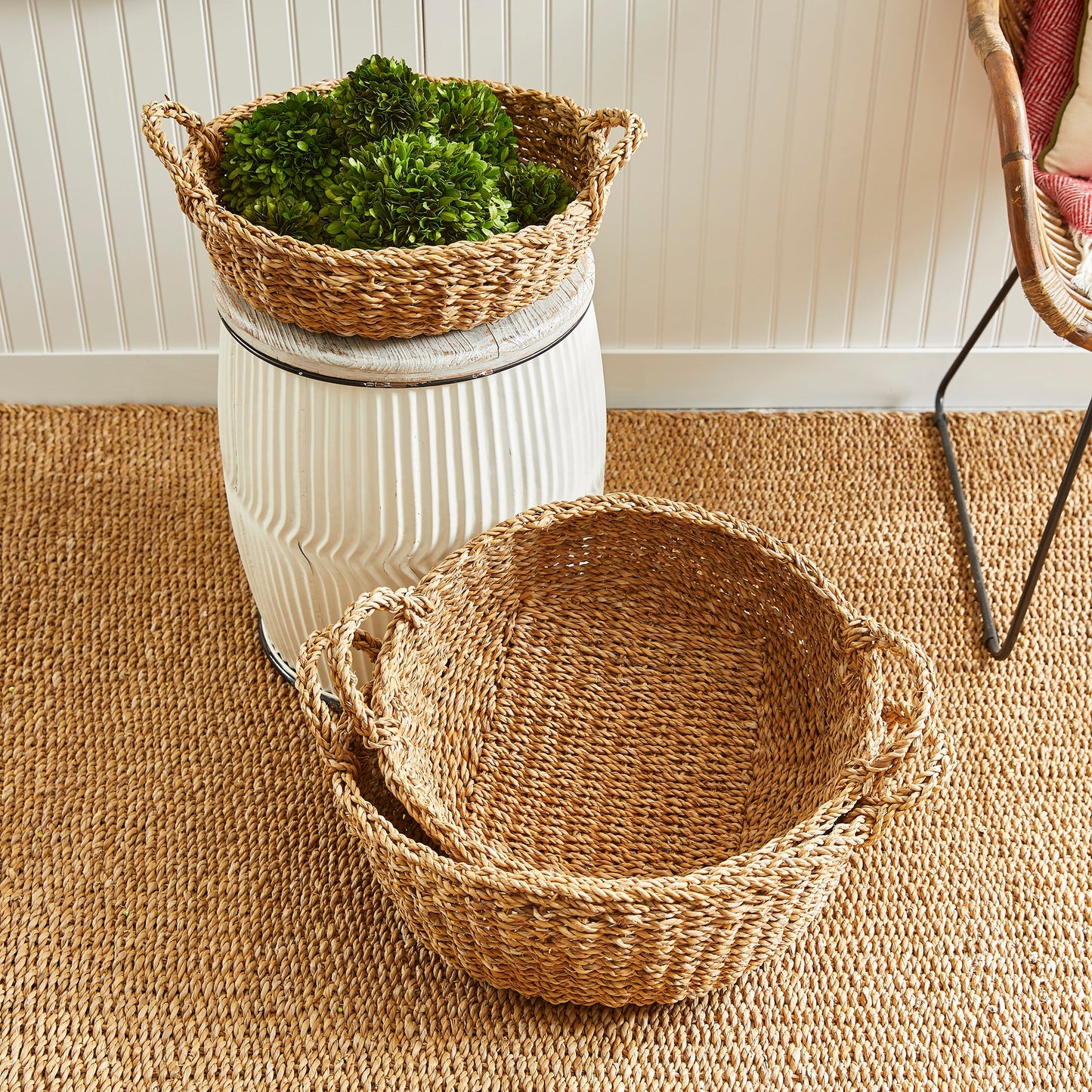 Seagrass Shallow Baskets with Handles, Set of 3