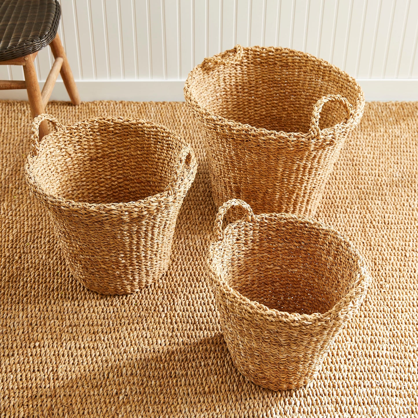 Seagrass Tapered Baskets with Handles, Set of 3