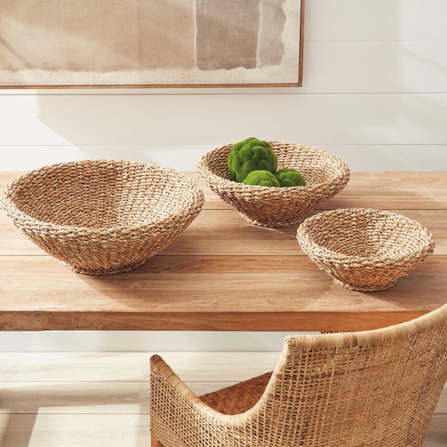 Seagrass Shallow Tapered Baskets, Set of 3