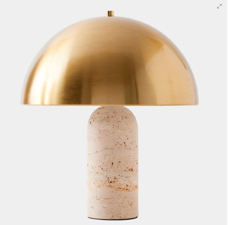 Carly Dome Table Lamp-Travertine/Brass