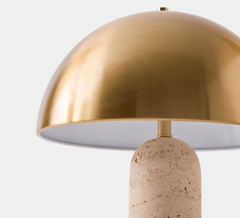 Carly Dome Table Lamp-Travertine/Brass