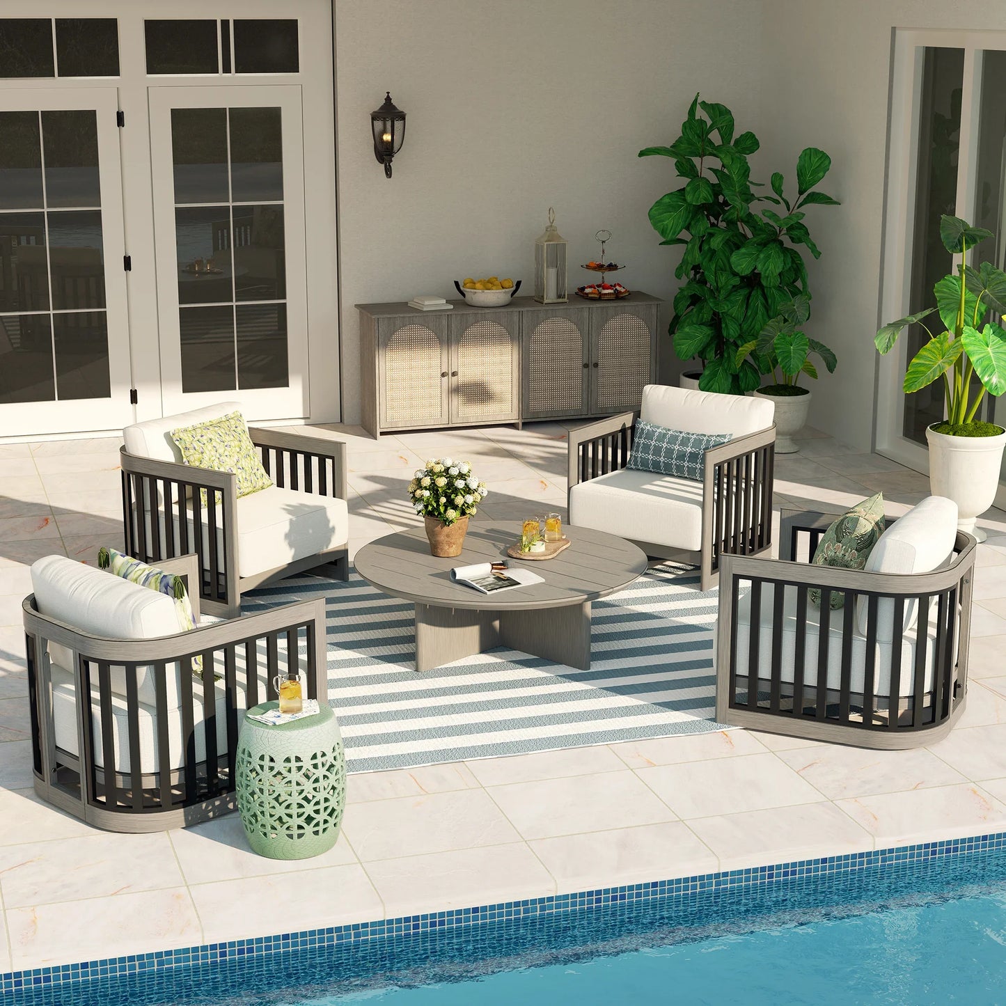 Sereno 4-Person Outdoor Lounge Chair Set With Round Coffee Table