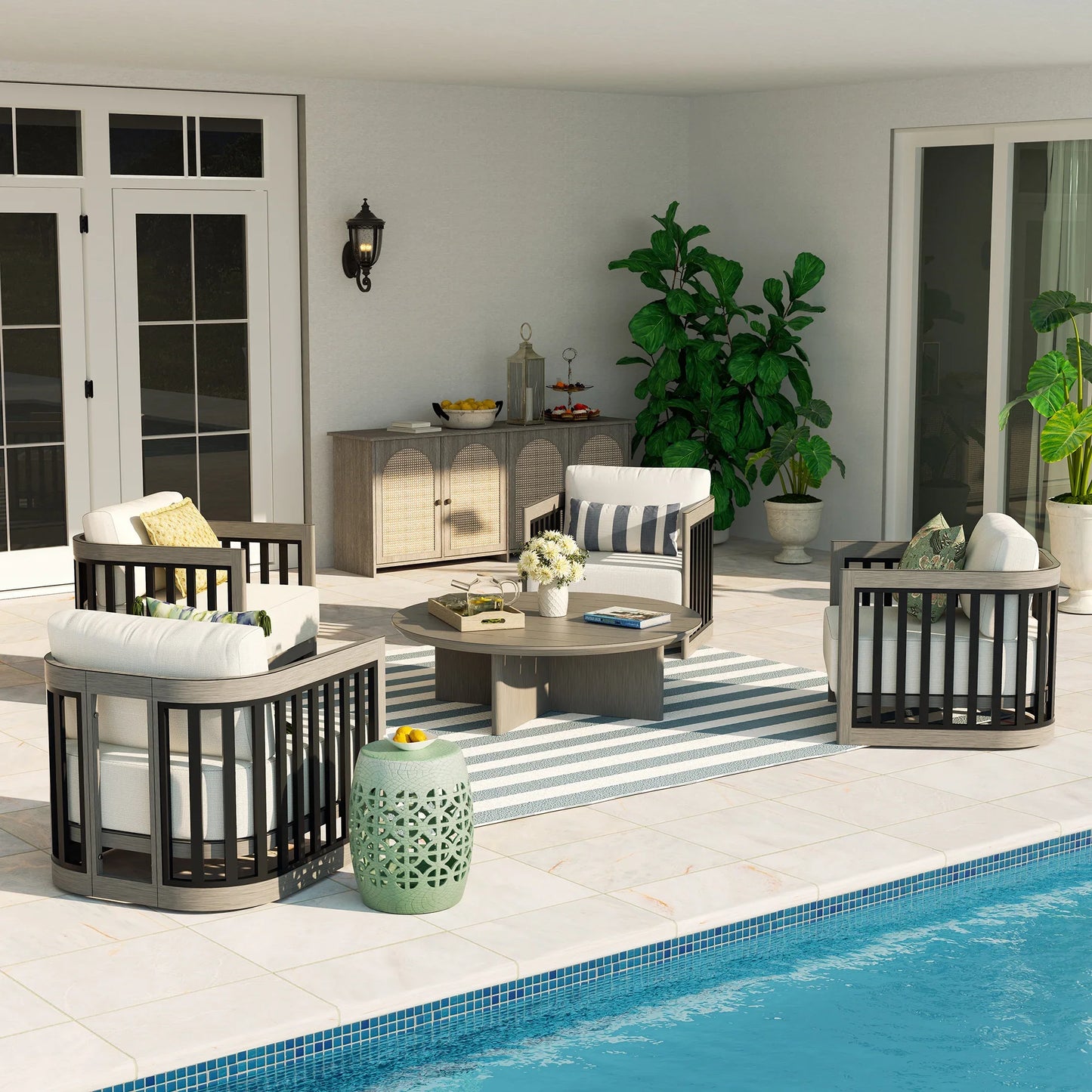 Sereno 4-Person Outdoor Lounge Chair Set With Round Coffee Table