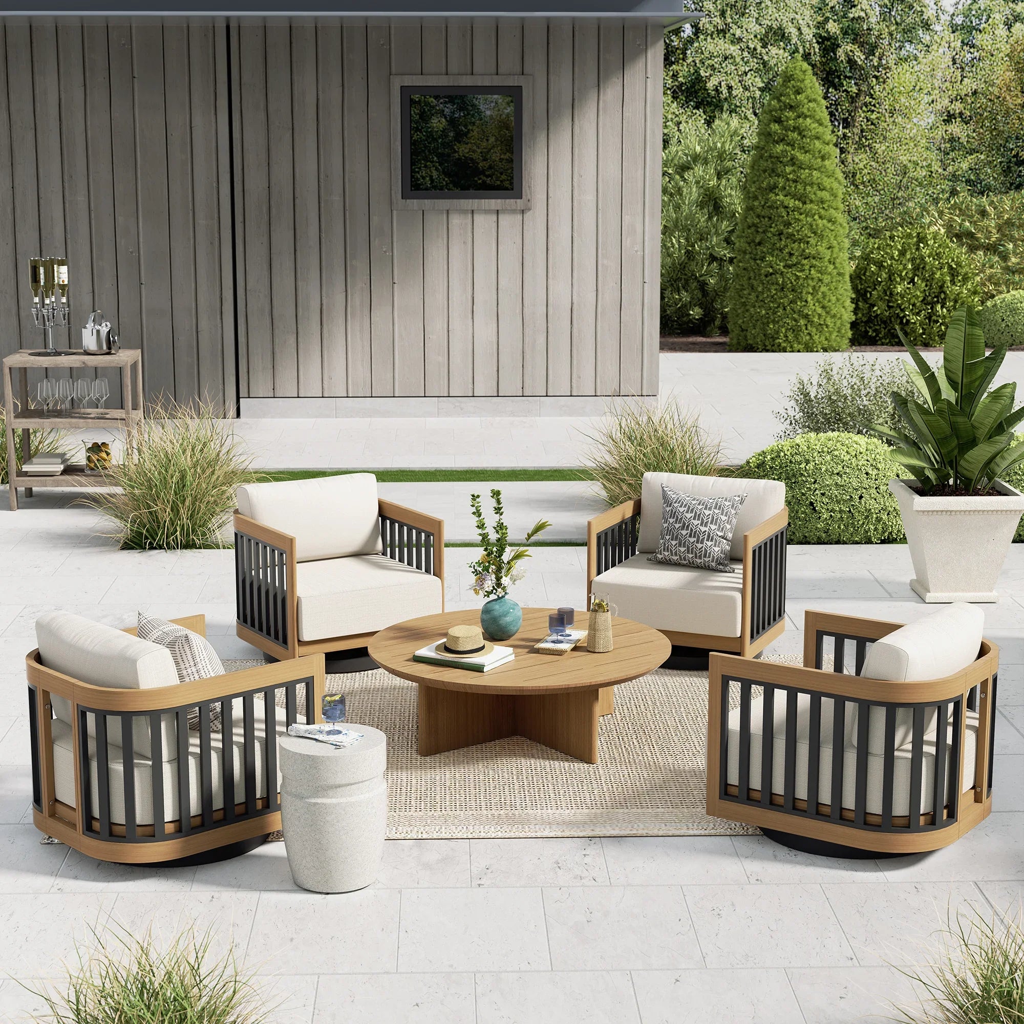 Sereno 4 Swivel Lounge Chair and Round Coffee Table