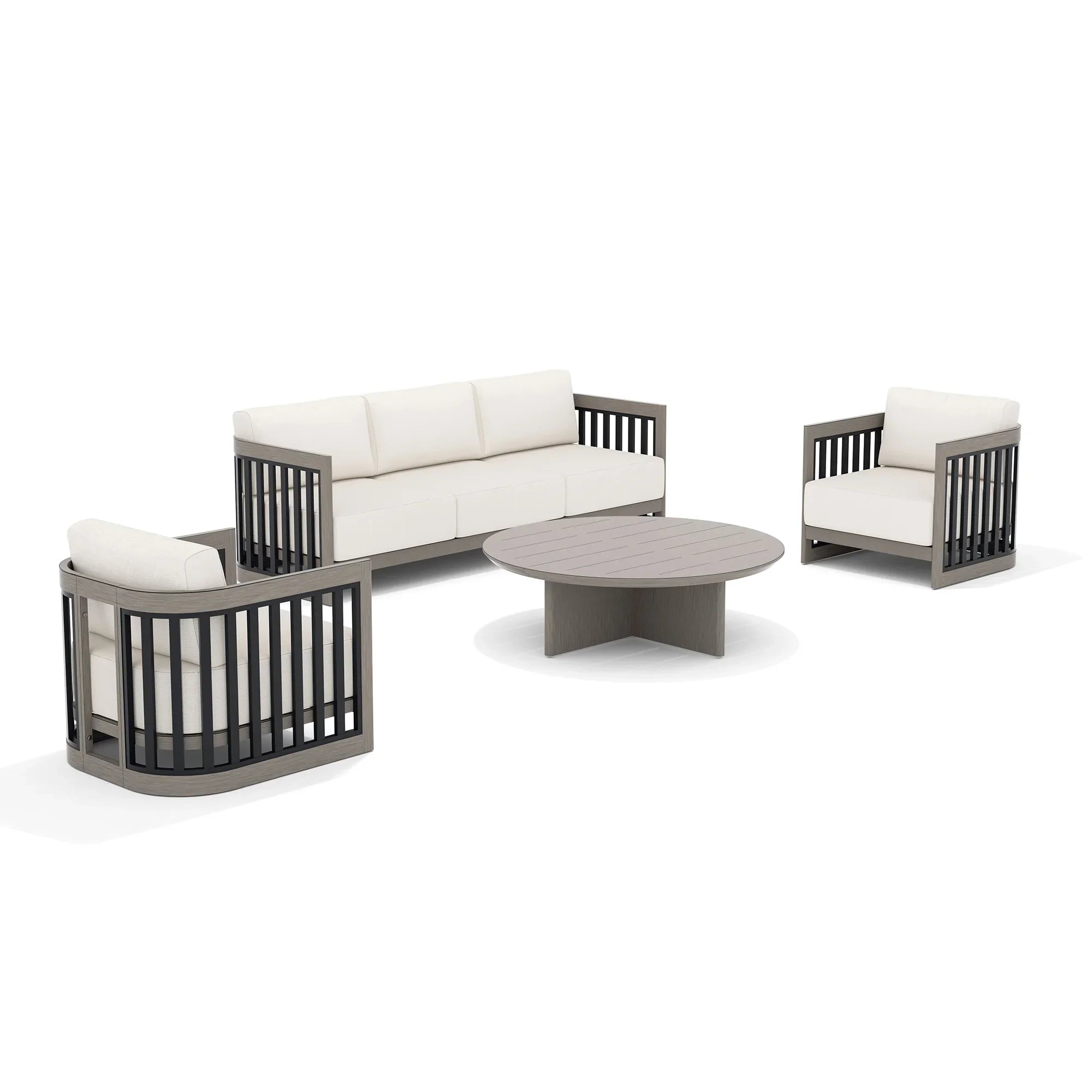 Sereno 4 Pieces Patio Sofa Set With Fixed Chairs and Round Coffee Table