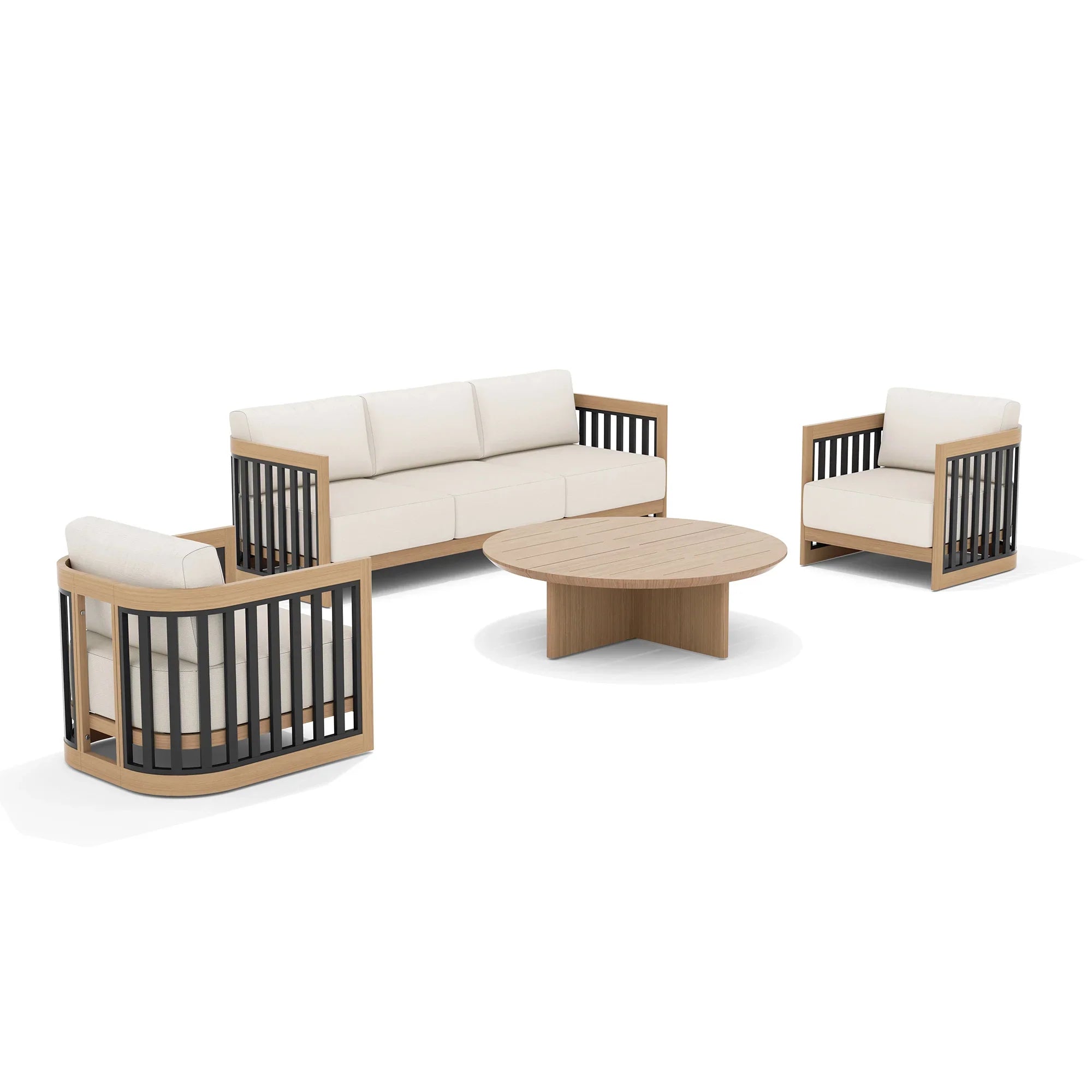 Sereno Outdoor Sofa and 2 Chairs with Round Coffee Table
