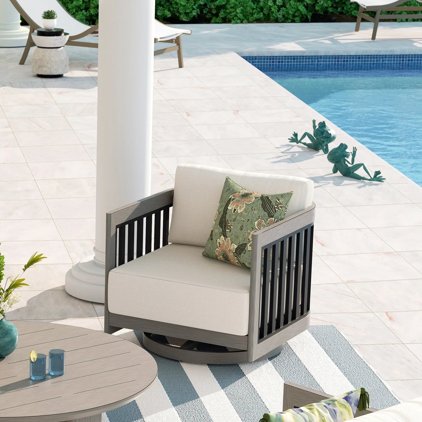 Sereno 4-Person Patio Swivel Chair Set With Round Coffee Table