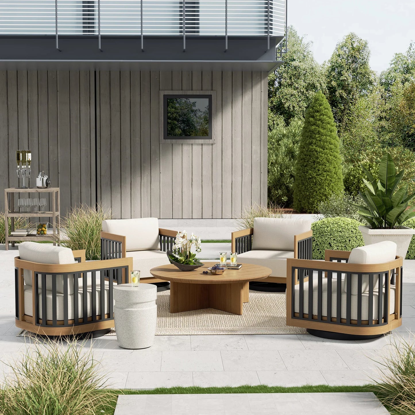 Sereno 4 Swivel Lounge Chair and Round Coffee Table