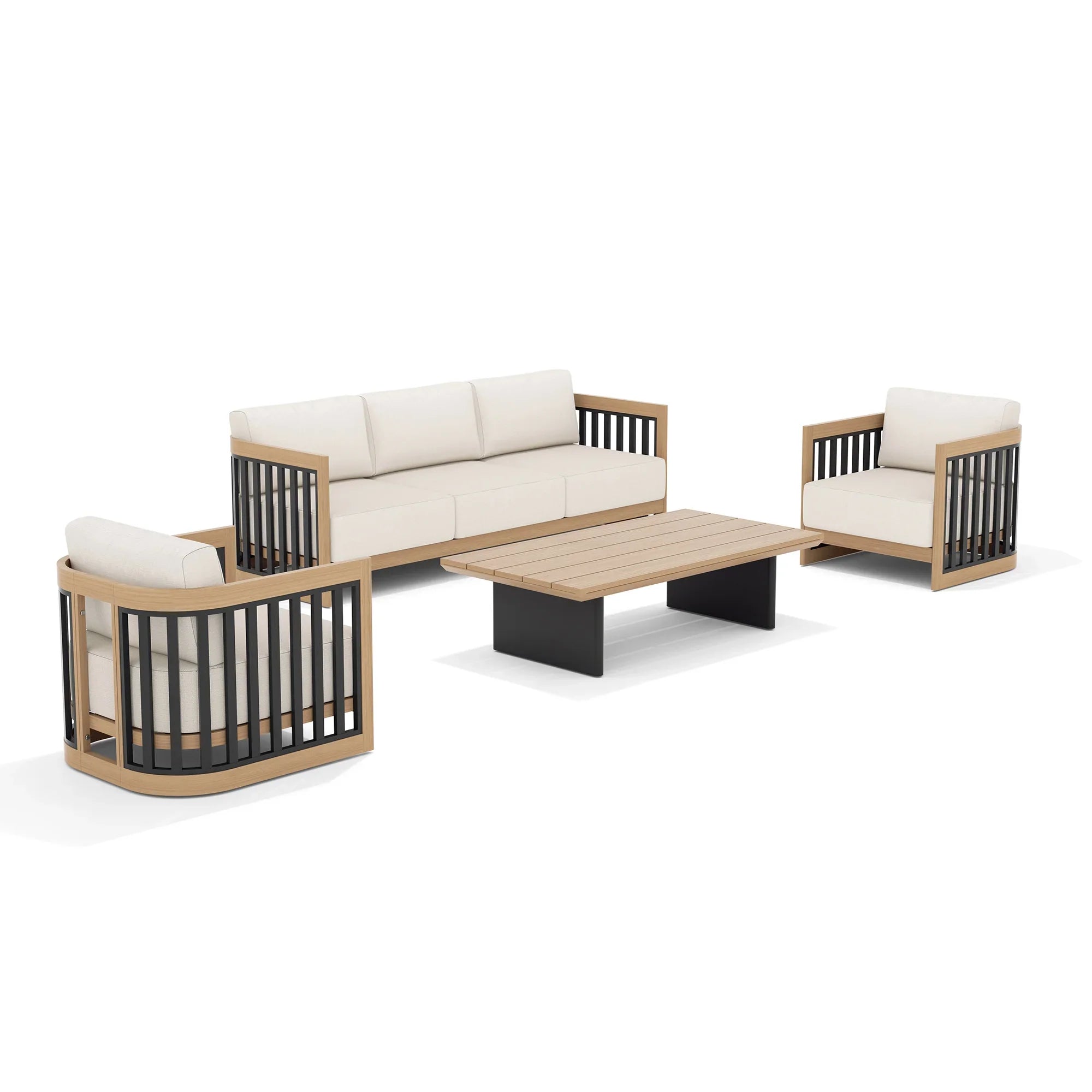 Sereno Outdoor Sofa and 2 Chairs with Rectangular Coffee Table