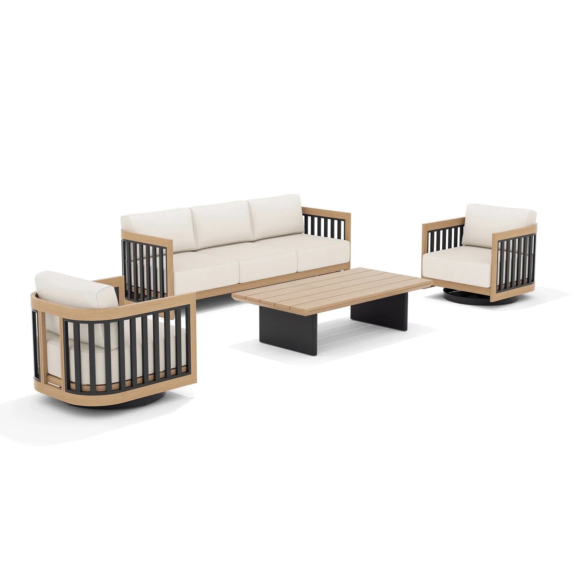 Sereno Outdoor Sofa and 2 Swivel Chairs with Rectangular Coffee Table
