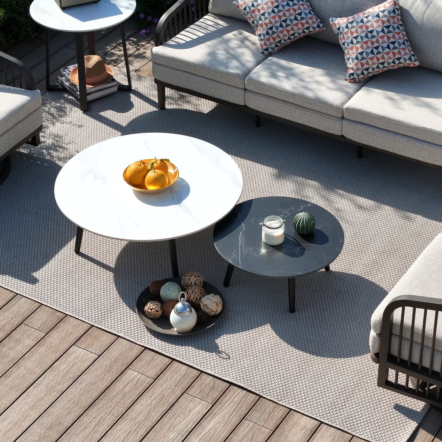 Asheville 5-Piece Aluminum Patio Seating Set With Nesting Sintered Stone Tables