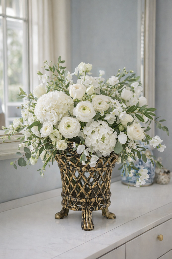 Black & Gold Lattice Footed Planter