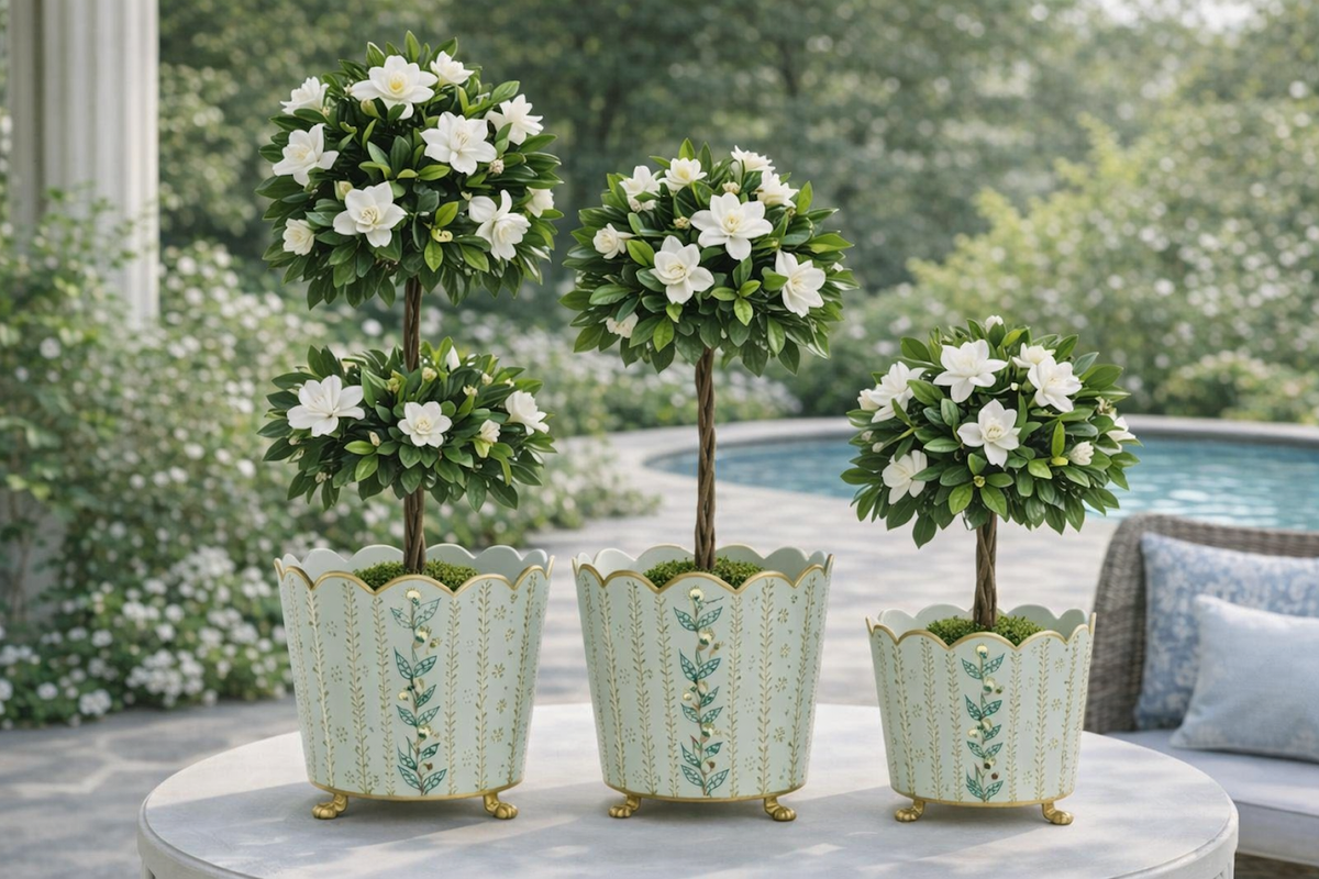 Green & Gold Floral Bucket Planter (3 Sizes)