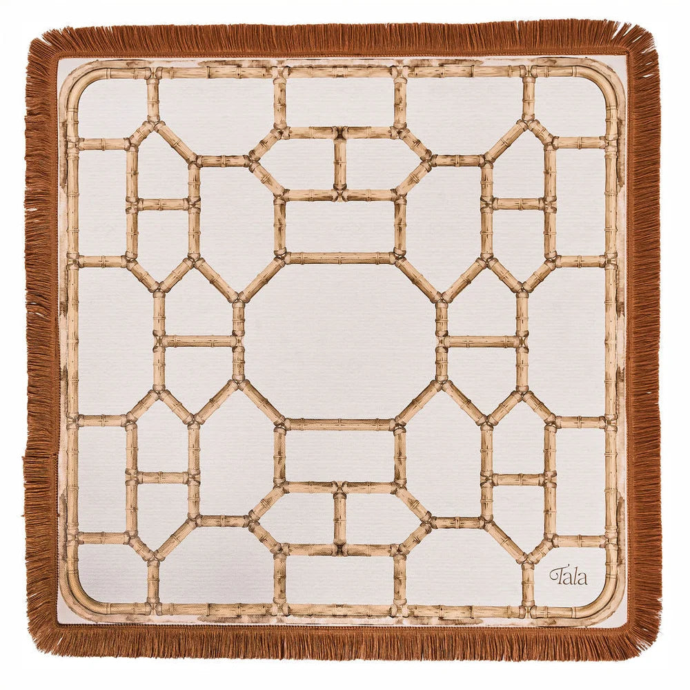 The Veranda Mahjong Mat - Bamboo Neutral with Fringe
