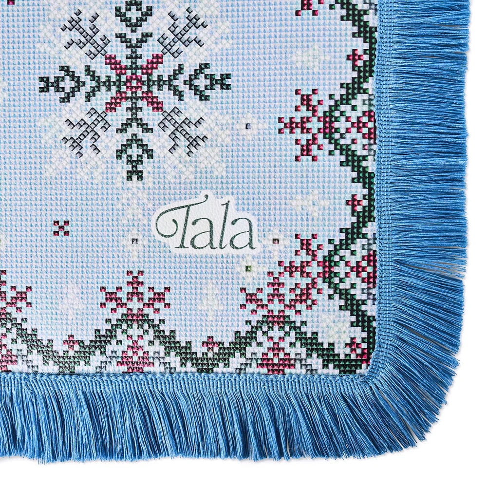 Sweater Weather - Holiday Mahjong Mat with Winter Blue Fringe *Pre-Order* ships 11/1