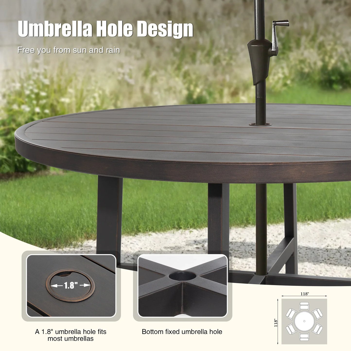 Asheville 7 Pieces Patio Round Dining Set With Swivel Rocking Chair