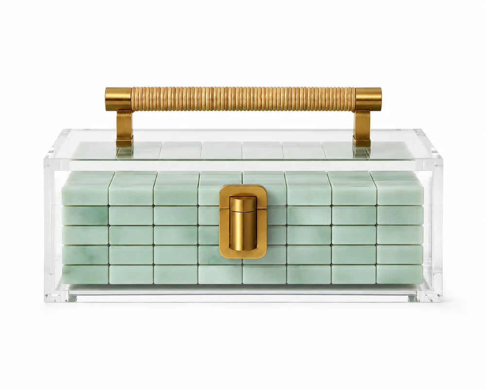 Royal Palm - Mahjong Tile Display Case - Brass & Raffia
