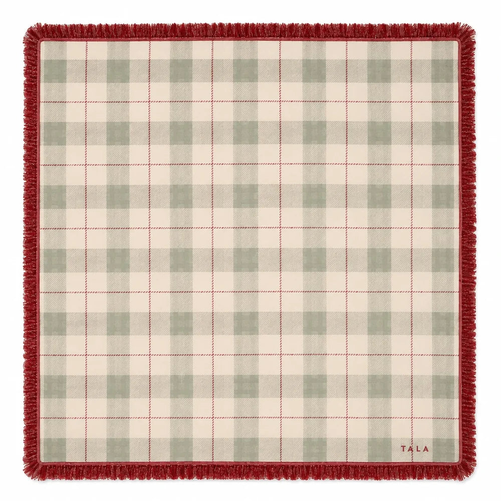 The Carlyle Mahjong Mat - Holiday Plaid with Red Fringe