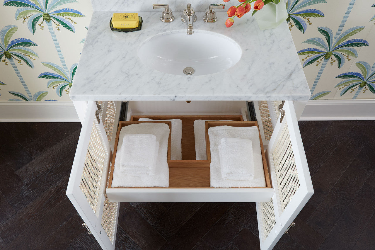 Caspian 2-Drawer Cabinet with 30" Marble Vanity Top, Sand